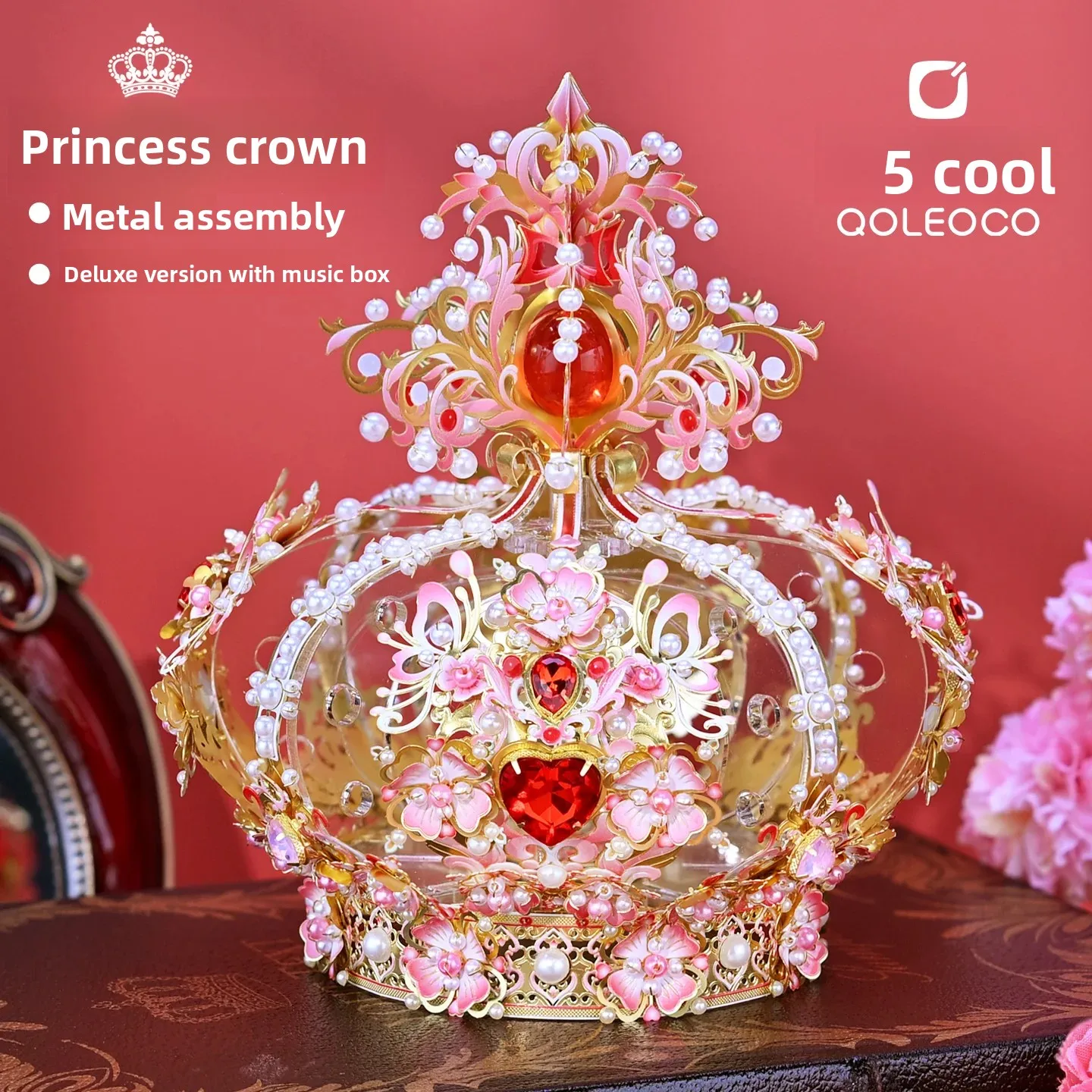 

Qiao Le Cool Princess Crown Assembled Music Box DIY Handmade Music Box Rotatable Girl Valentine's Day Gift