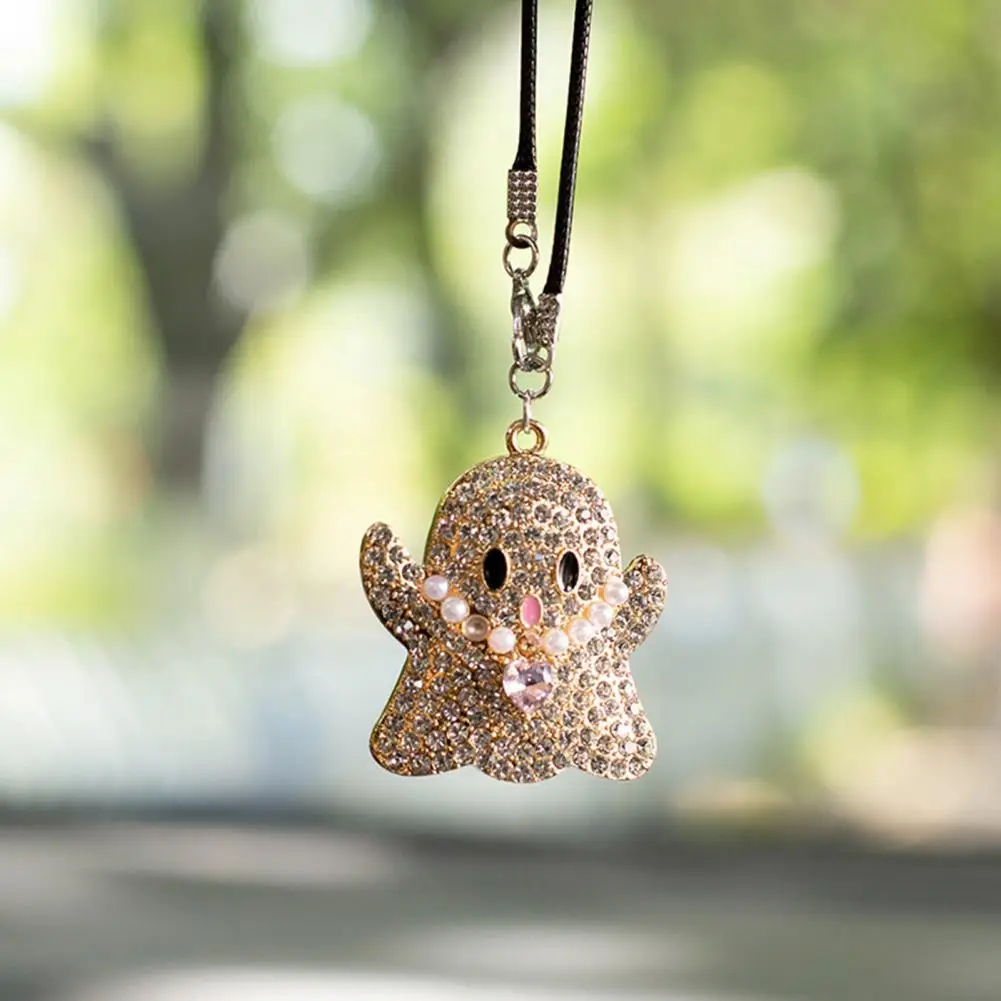 Rearview Mirror Accessories Halloween Gifts for Friends Halloween Ghost Car Hanging Charm Rhinestone Rearview for Vehicles