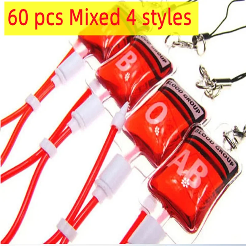 

A50I DIY Jewelry Making Gift Charm Keychain Accessory Keyring Blood Type A B O AB Plasma Pack 60 Pcs Bag PVC Pendant