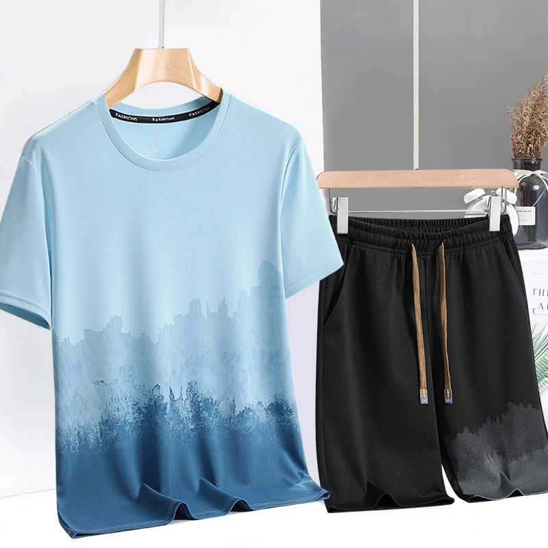 

Men's Summer Sportswear Ice Silk ort Sve Qui Dry Fitn Clothes Running T-irt Baskeall orts Casual Sport Suit