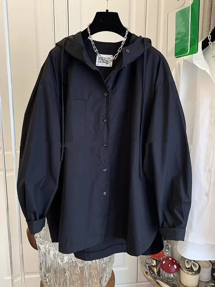 

Oversize Loose Shirts & Blouses 2025 Casual All-match Hoodie Shirt Coat Women Early Autumn New White Blusas De Mujer