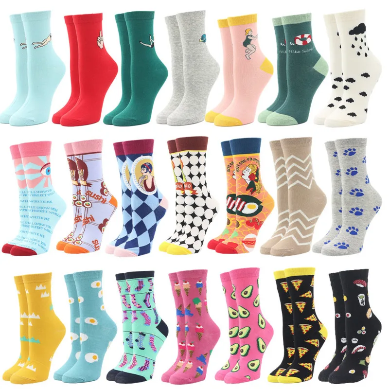 

Women Happy Funny Socks With Lattice Print Avocado Pizza Food Skateboard Harajuku Korean Simple Socks New Fashion 2022