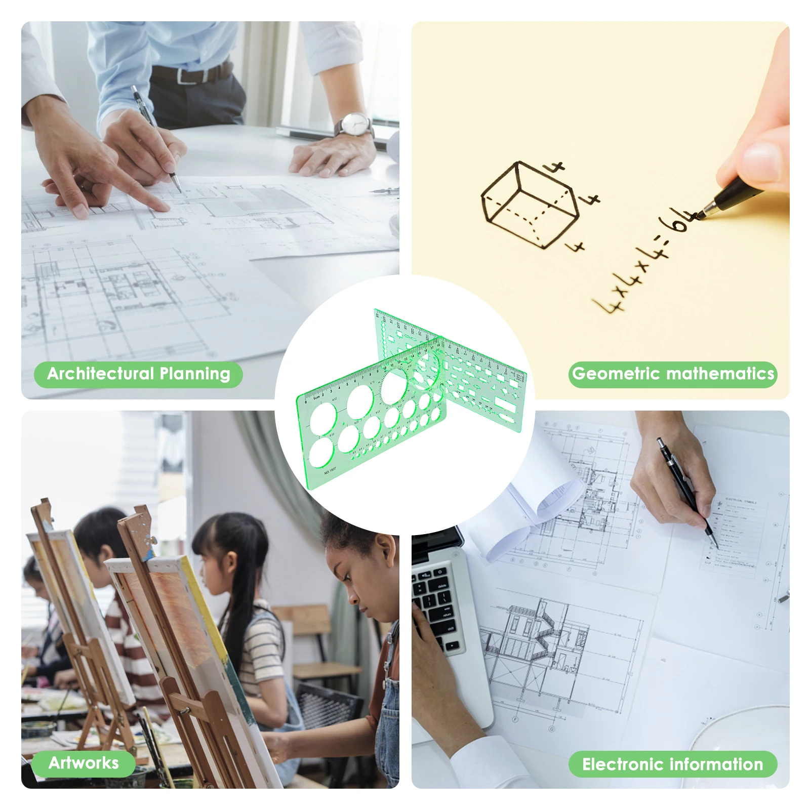 11Pcs Geometric Drawings Templates Measuring Drafting Stencils Measuring Tools Building Geometric Kit for Office School image 6