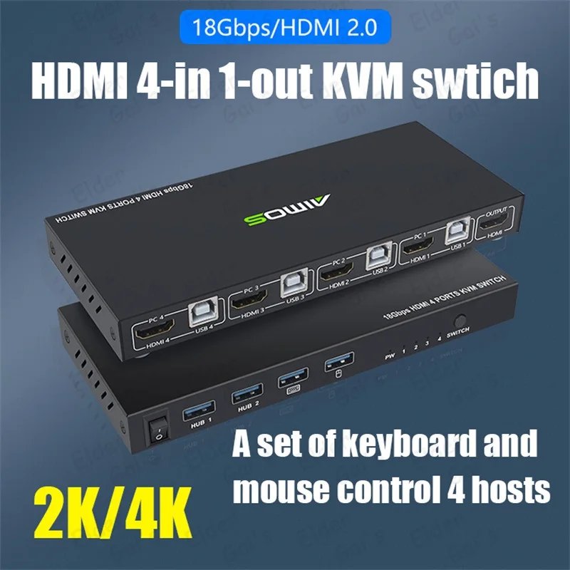 

HDMI kvm Switch AM-KVM401 4-in-1 HDMI/USB KVM Switch Support HD 2K*4K 2 Hosts Share 1 Monitor/Keyboard& Mouse Set 2-in-1VGA/USB