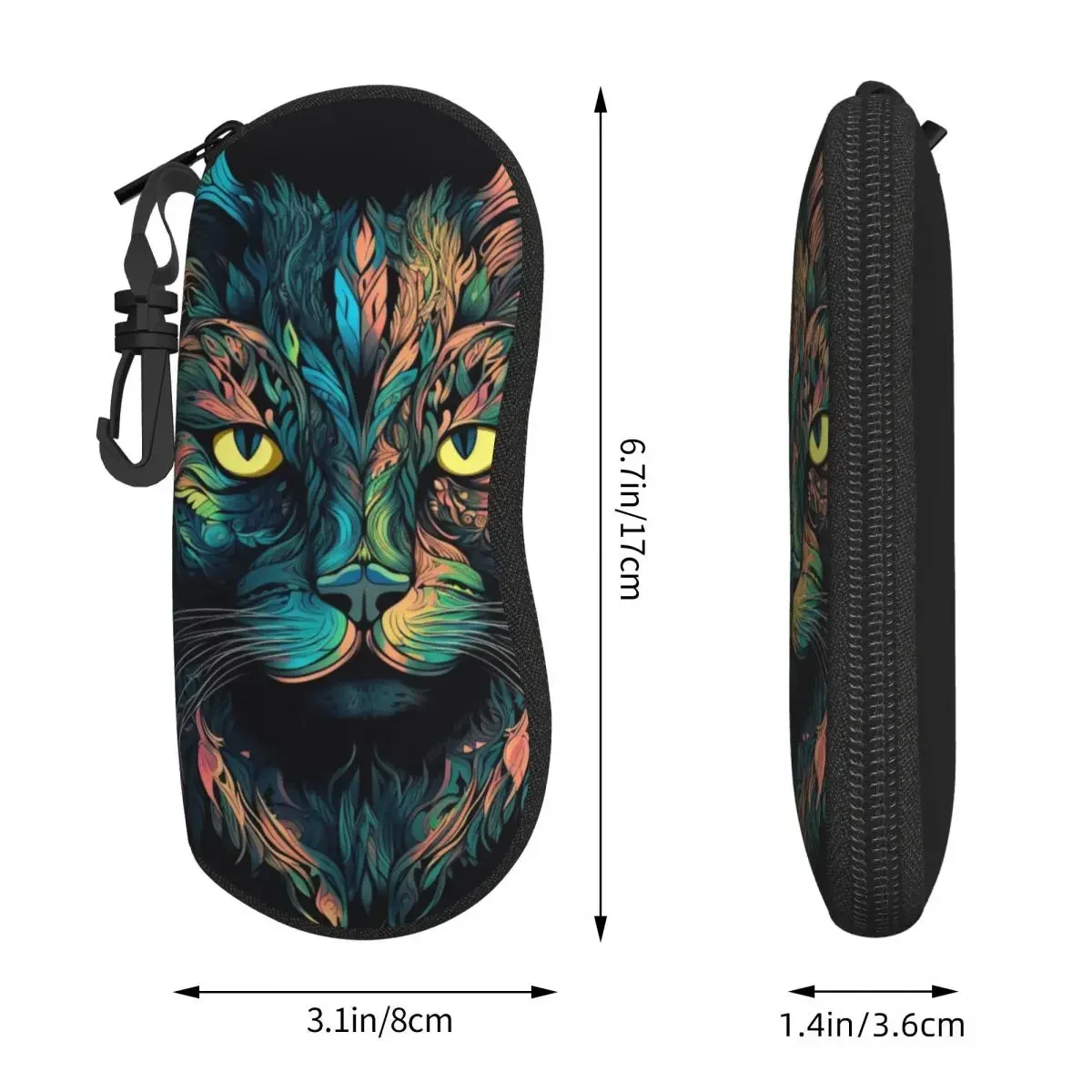 Cats Face Glasses Case colorful feathers Sunglasses Pouch Outdoor Soft Eyewear Storage Print Unisex  Box