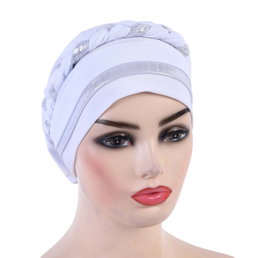 Full Cover Muslim Turban Hijab With Braid Pull On Islamic Scarf Headwrap Inner Hats Bonnet  Headcover