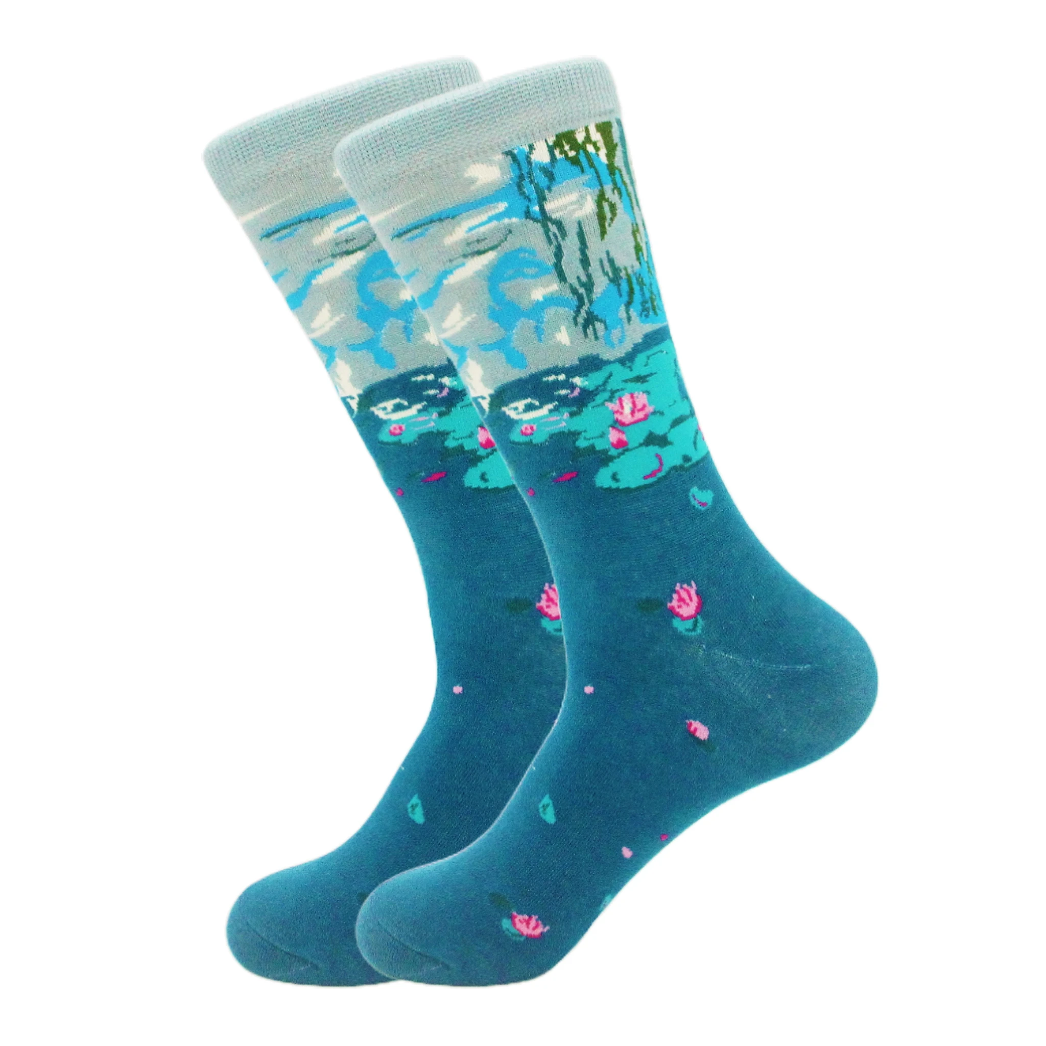 1 pair of European and American trendy socks with personalized street fashion oil painting series socks image 3
