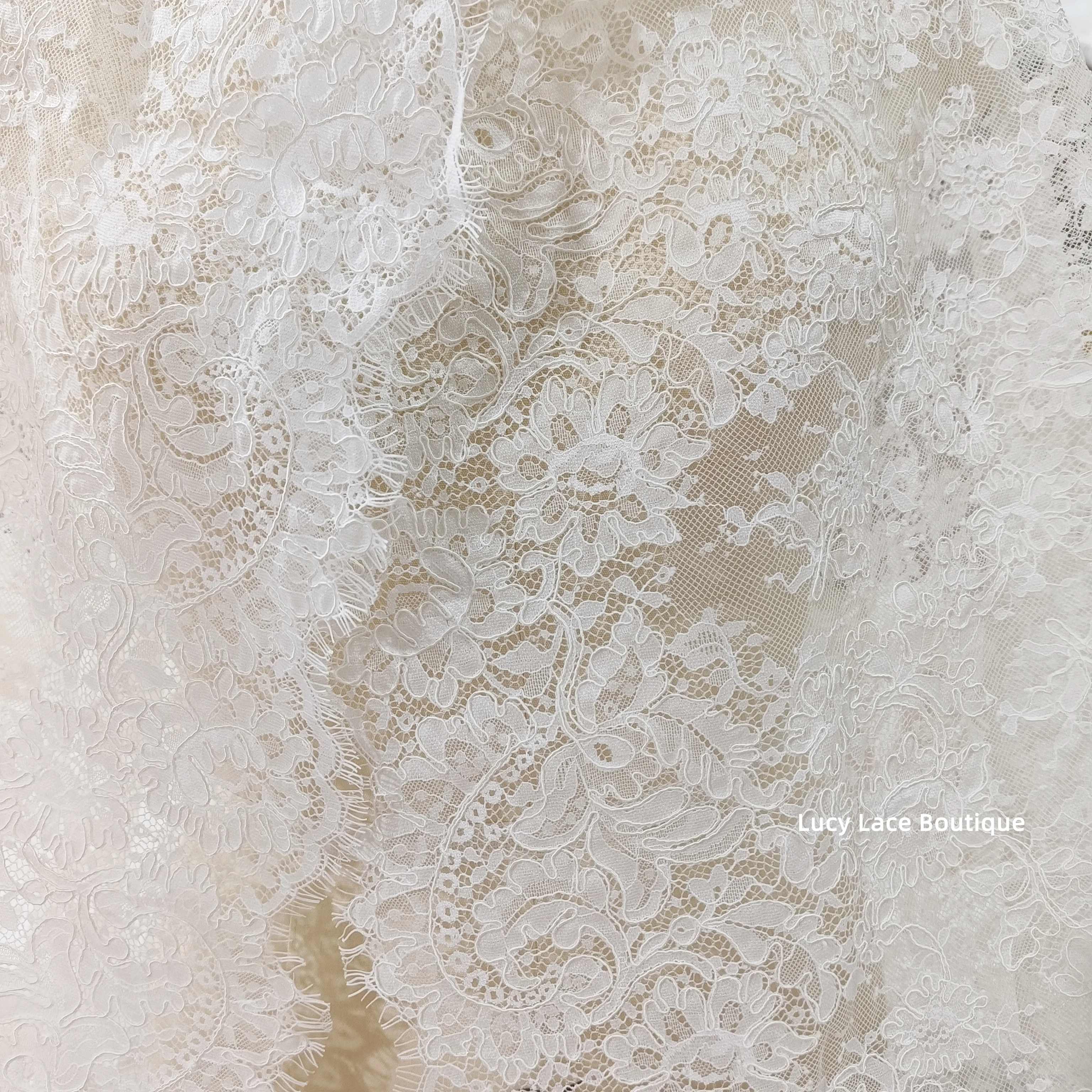 

Длинная кружевная панель шириной 1,45 м, 3 м, запись цвета слоновой кости, французское кружево шантильи с ресницами, элегантное свадебное платье невесты, материал класса люкс, 2025 г.