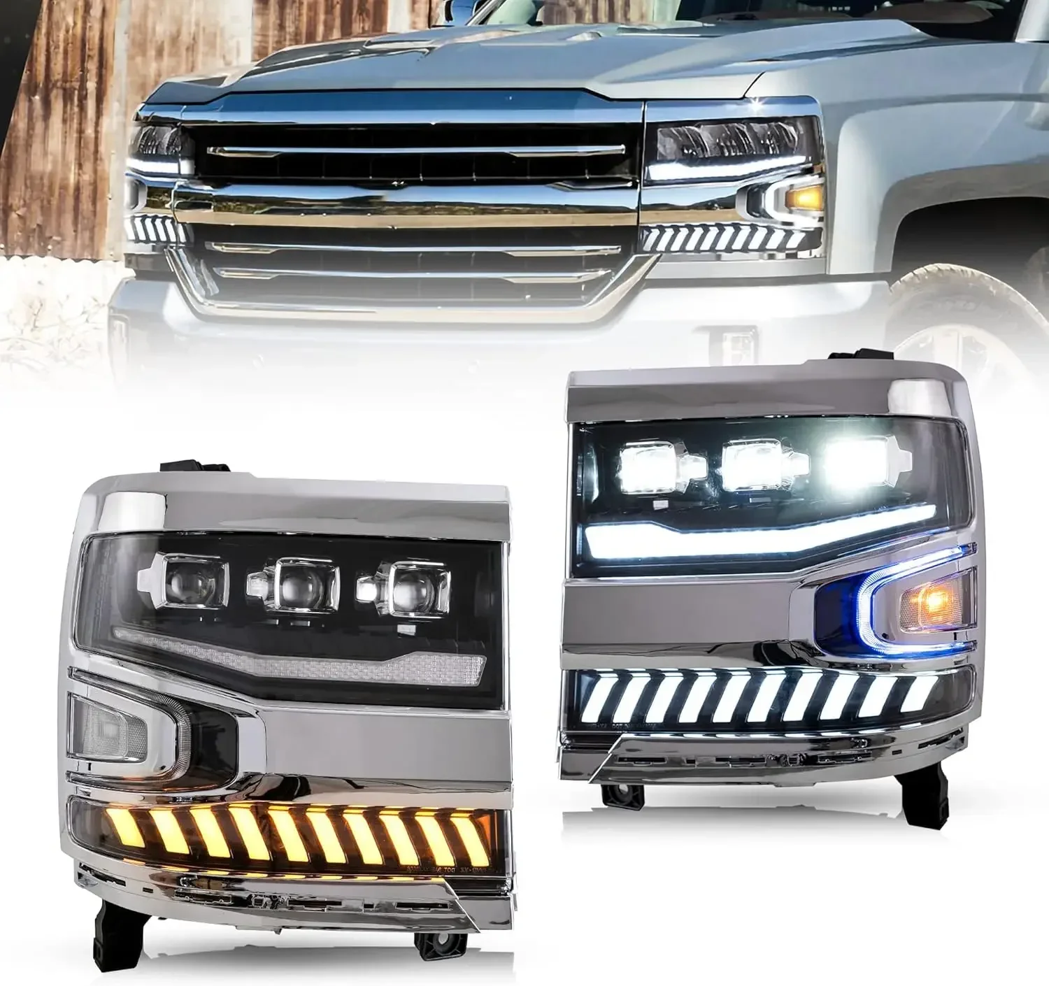 

Projector LED Headlights Compatible with Chevy Silverado 1500 2016-2018 (Not Fit Factory LED Models) Front Lamp Assembly w