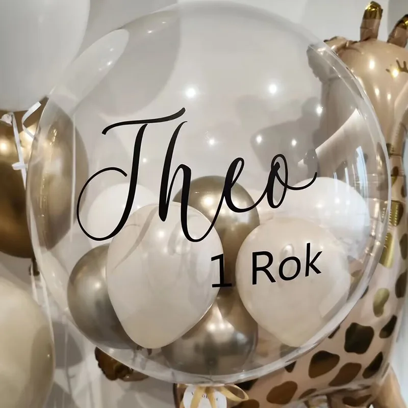 Personalisierter Blasenballon mit kleinen Luftballons, individueller Namensaufkleber, transparenter Ballonaufkleber, Babyparty, Taufe, Geburtstagsdekoration – Detail 7