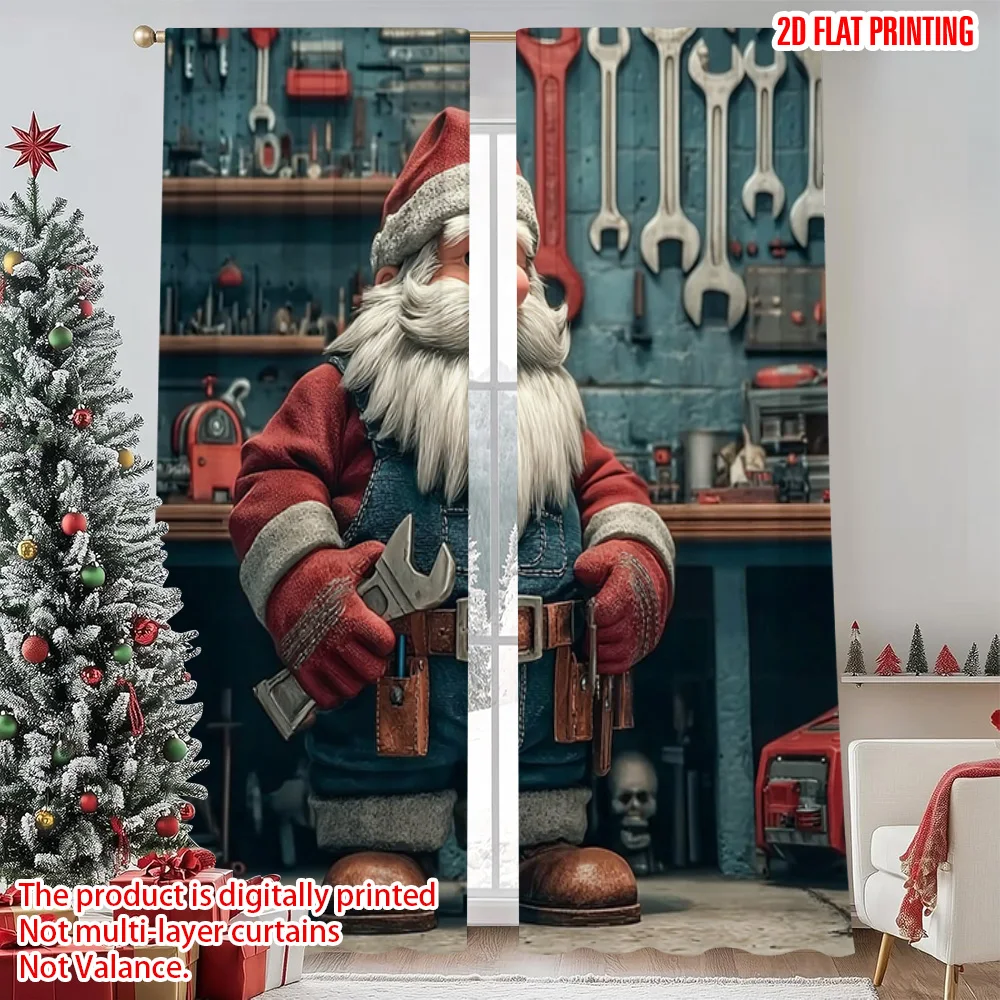 

2pcs 2D flat printing Merry Christmas Popular Window Drapes Father Christmas4 Versatile 100% Polyester Without Electricity