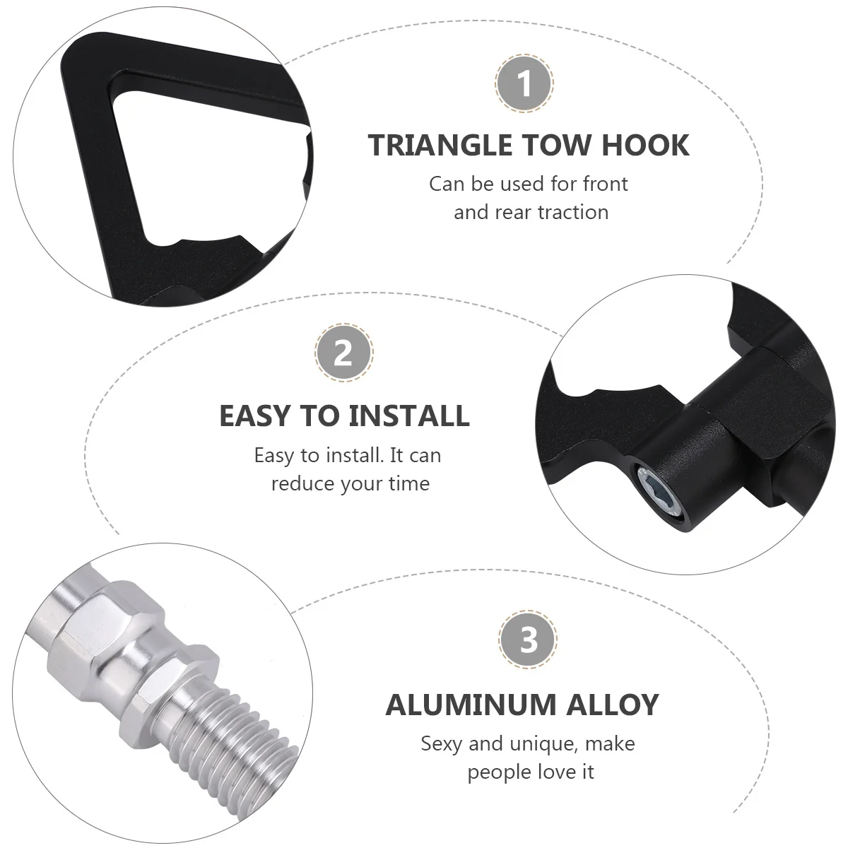 

Universal Triangle Tow Hook Ring Durable Aluminum Alloy Easy Install Stylish Car Accessory Front Rear Tow Hooks Towing
