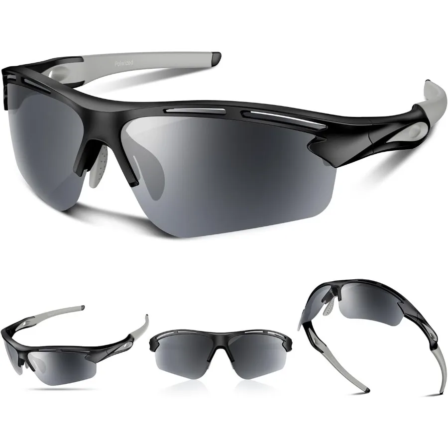 

Polarized Sports Sunglasses for Men Women UV400 Protection Sunglasses for Running Cycling Fishing Hiking TR90 Lightweight and F