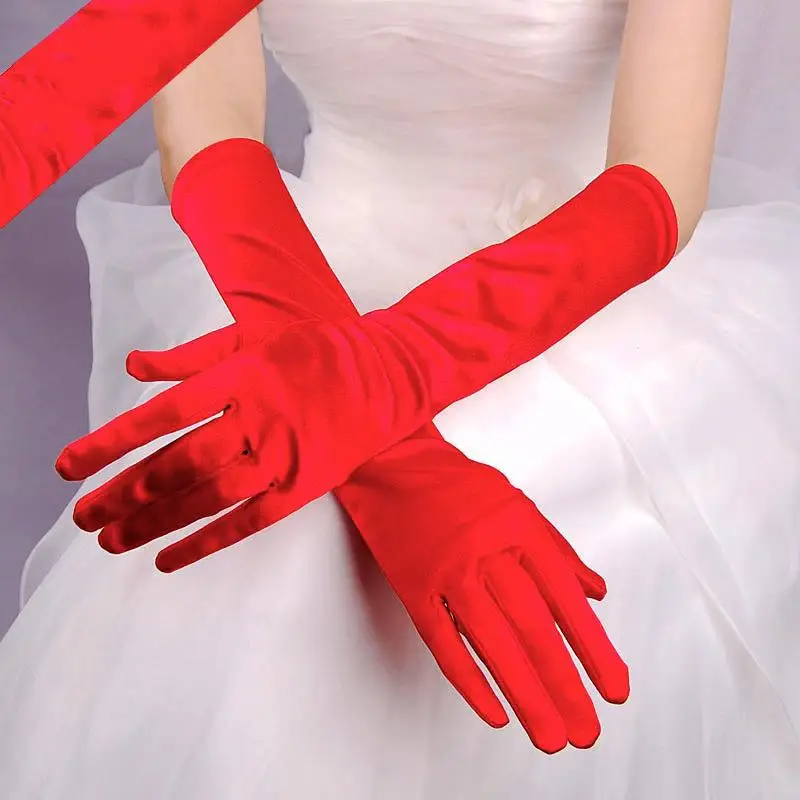 Long Opera Party 20s Satin Full Finger Banquet  Dancing Gloves  Elbow Length Prom Evening Gloves