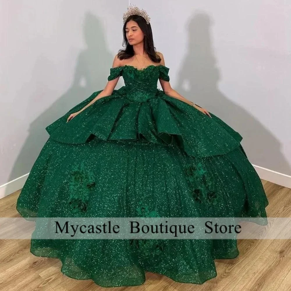 

Green Crystal Off The Shoulder Quinceanera Dress 2025 Customized Appliques Sweet 16 Dress Birthday Dress Vestidos De 15 Años