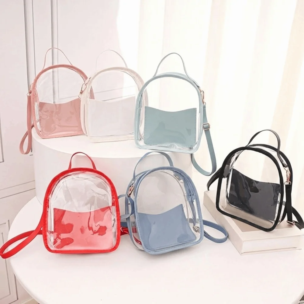 

Storage Bag PVC Transparent Backpack Transparent with Small Bag Jelly Shoulder Bag Zipper Lightweight Crossbody Bag Travel