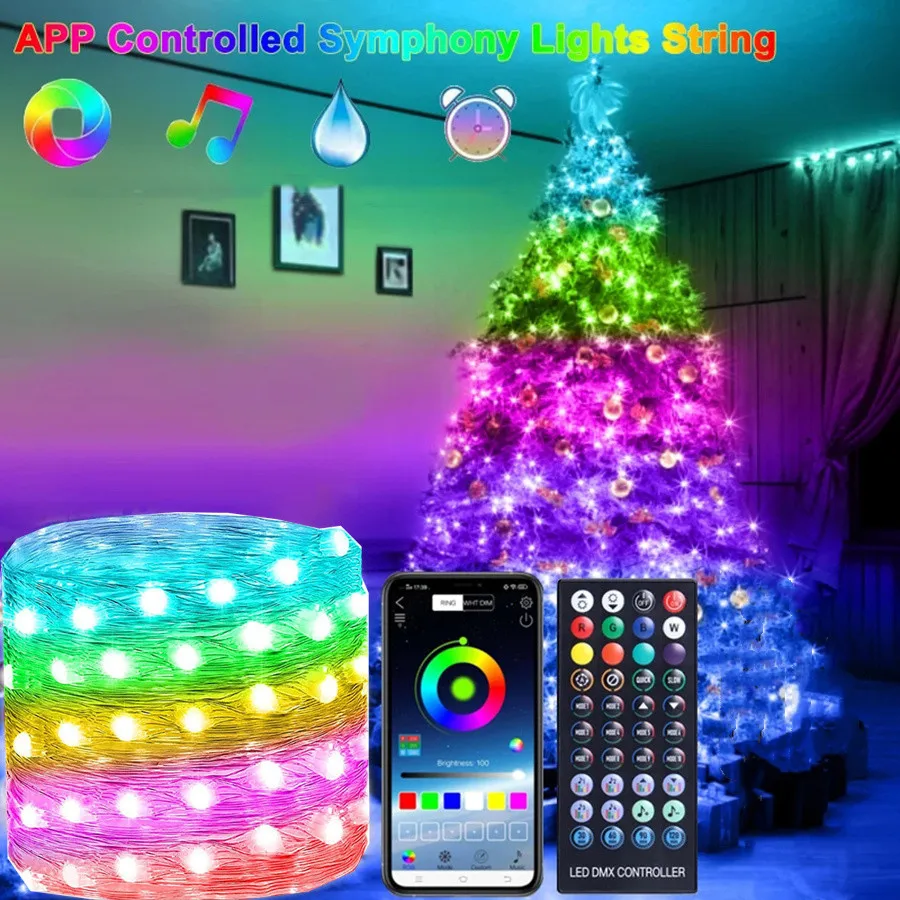 

Remote LED RGB Christmas Tree Fairy Lights BT/App Control Outdoor 20M 10M Garland String Lights for Party Garden Courtyard Decor