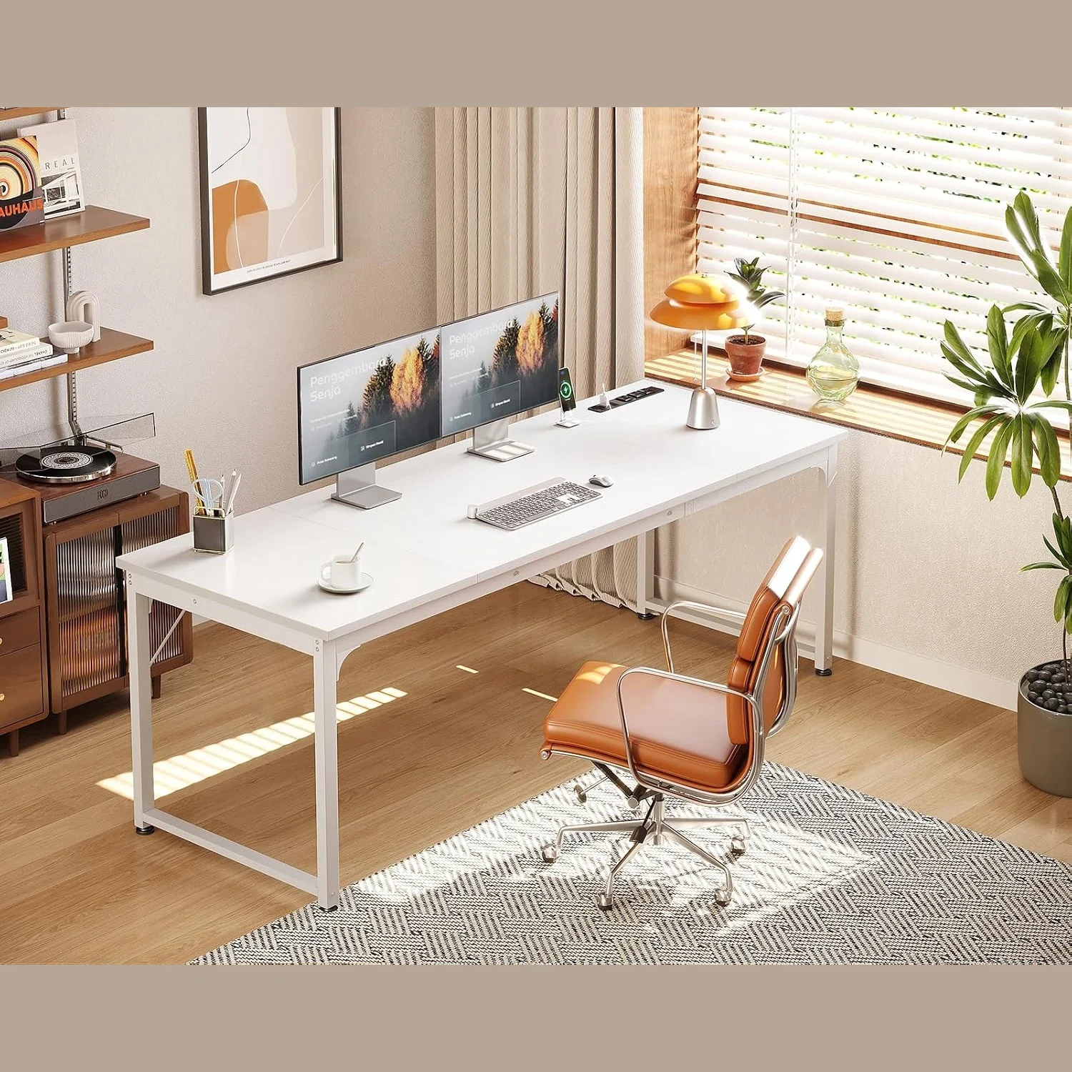 71 Inch Computer Desk with USB Ports, Large Office Desk, Long Study Student Writing Desk