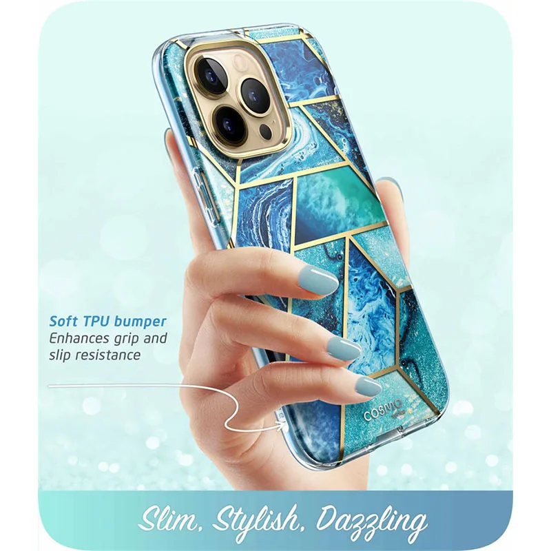 Picture 4: For iPhone 14 Pro Case 6.1 inch (2022) I-BLASON Cosmo Full-Body Glitter Marble Bumper Case with Built-in Screen Protector