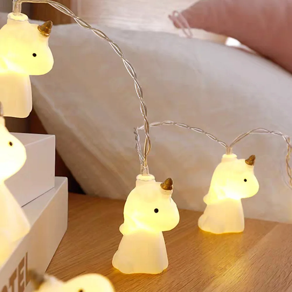 Cute 3D Unicorn LED String Lights Fairy Garland Lamp for Home Bedroom Wedding Birthday Christmas Decorations Battery Powered