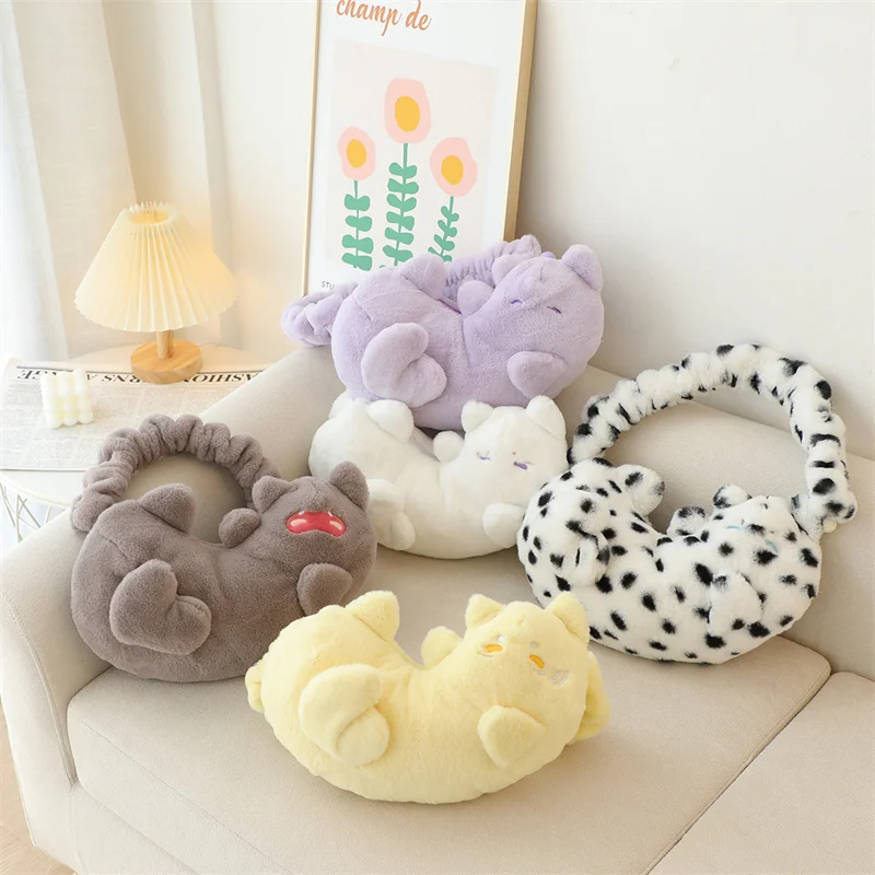 Cute Soft Fluffy Cat Mini Plush Shoulder Bags Kawaii Stuffed Animals Kittey Underarm for Girls Women Birthday Gifts