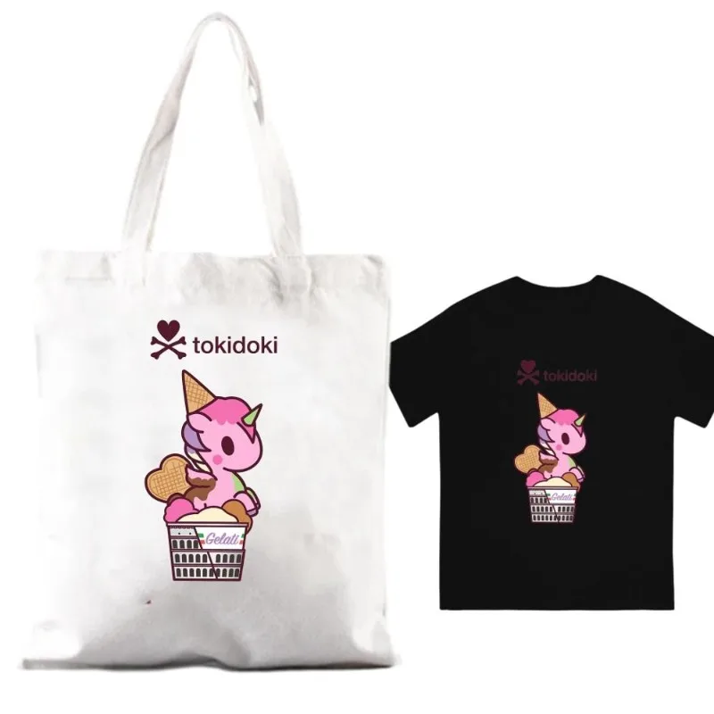 Kawaii Tokidokis Unicorn Women Shoulder Bags Couple Combination Clothes Short Sleeve Collar Fashion T shirt Man Cotton