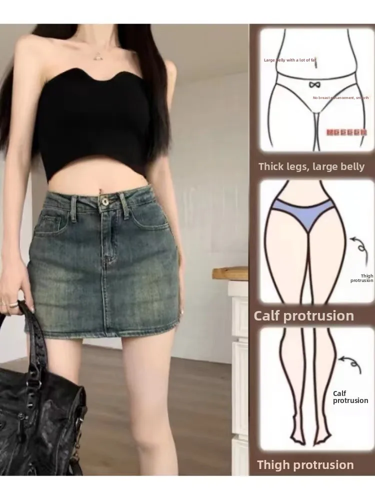 

Американская джинсовая юбка-шорты American Sle Spicy Girl для женщин больших размеров, летняя, тонкая, с высокой талией, облегающая, А-силуэт, с запахом, короткая юбка