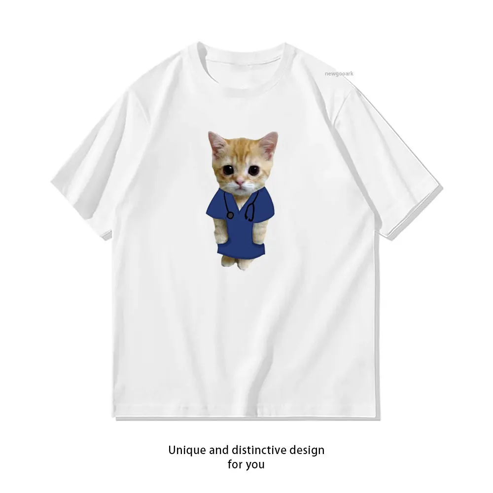 kawaii Doctor Cats T-Shirt woman man Casual cotton graphic t shirts Creative streetwear Classic O-neck shirt