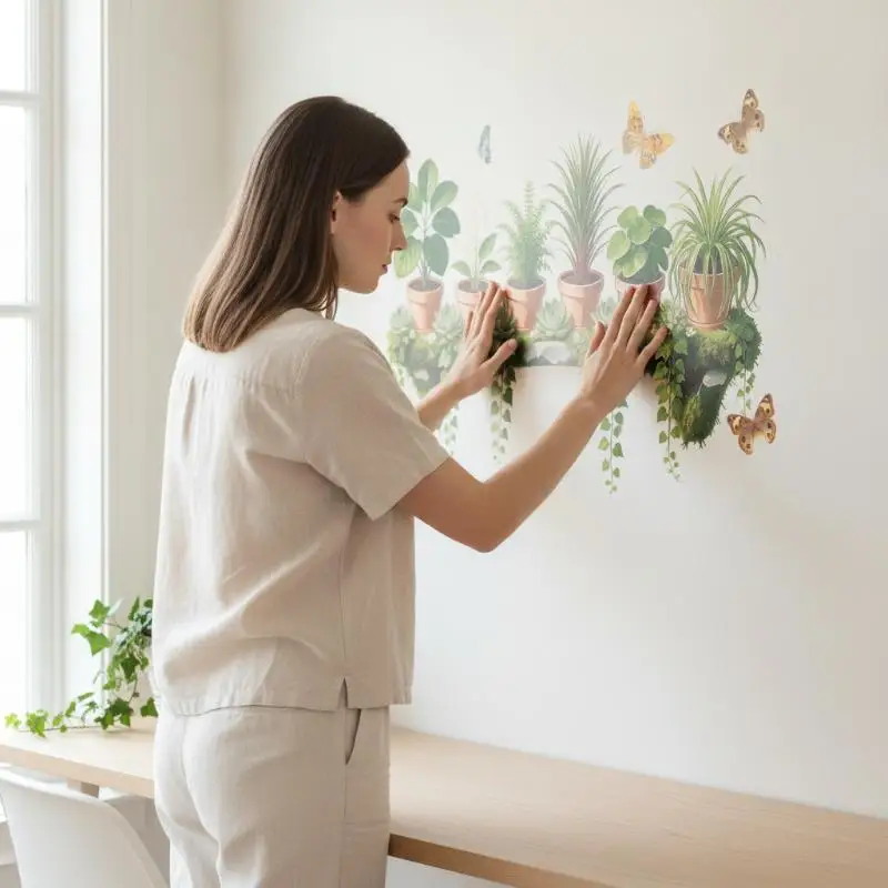 Lifelike Hanging Green Plant Wall Decal With Self Adhesive Back Perfect For Kitchen Living Room Bedroom Wall Decor
