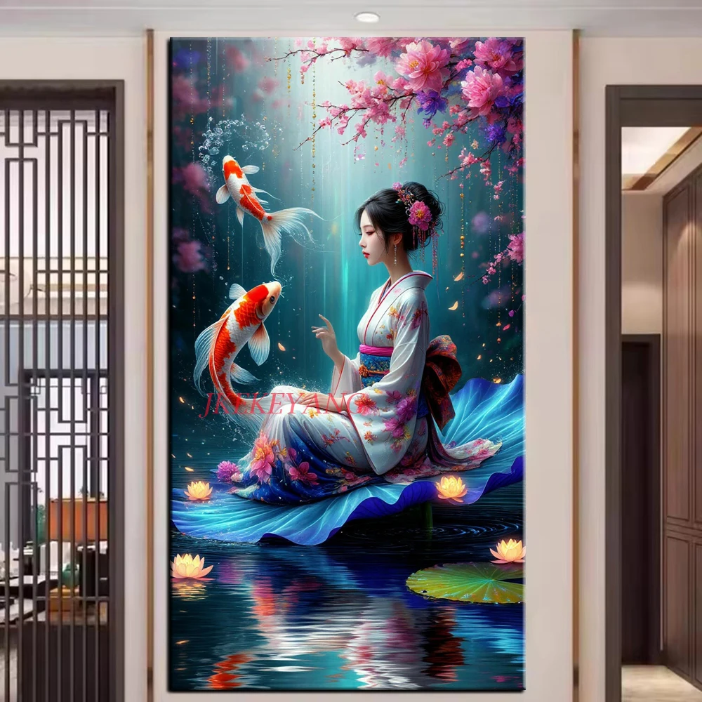 

Алмазная живопись, японская красота, рыба кои, сделай сам, алмазная вышивка, Флора, горный хрусталь, вышивка крестиком, мозаика, украшение для дома