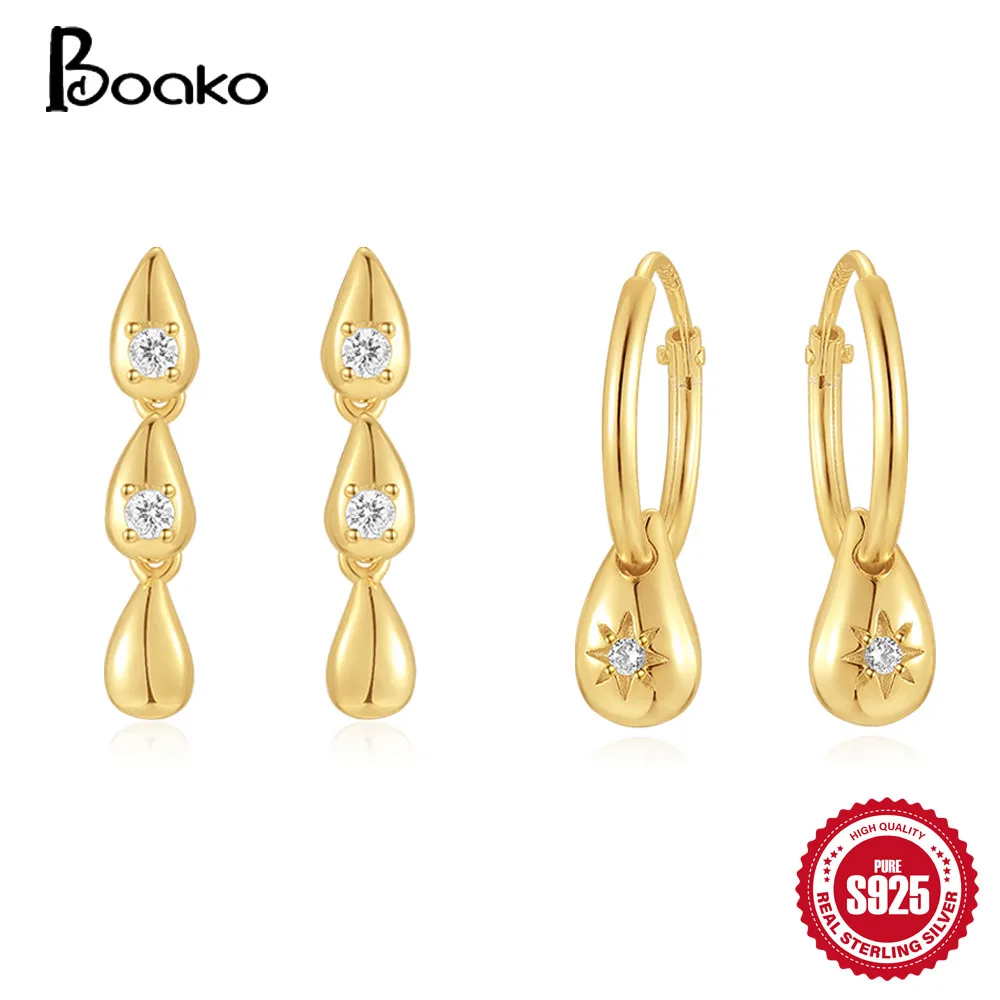 BOAKO 925 Sterling Silver Micro Inlaid Zircon Water Drop Series Earrings For Women Simple Daily Wear Ear Piecing Self Designed