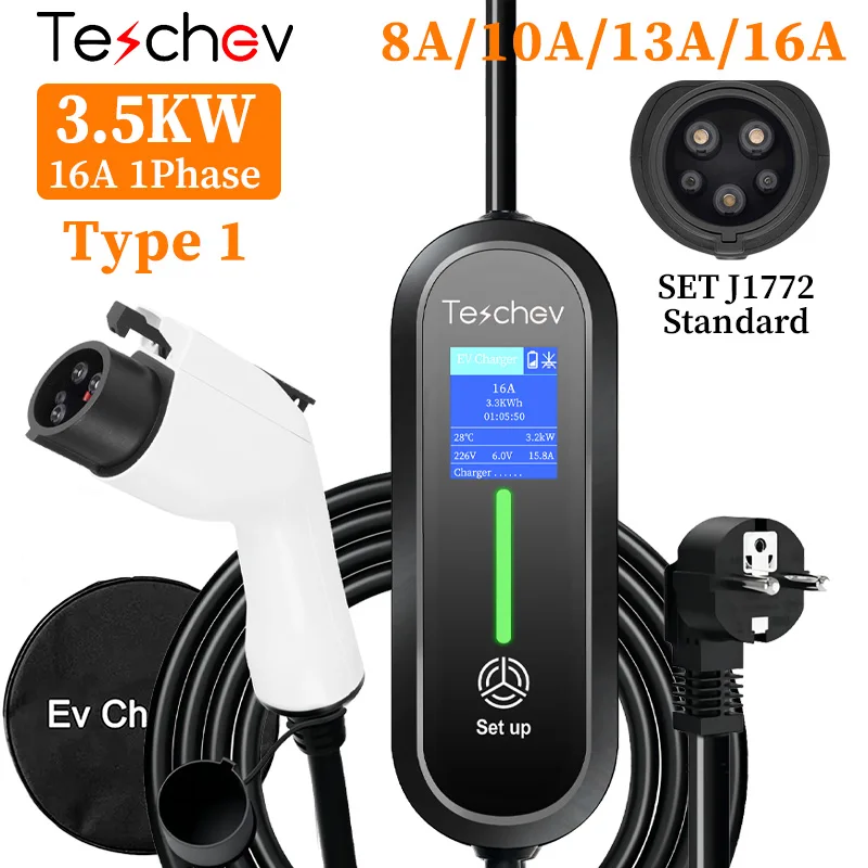 Przenośna ładowarka EV Type2 IEC 62196 / GB/T Złącze wtykowe 16A 1 fazy 3,5KW Typ 1 Stacja ładująca Wallbox do pojazdów elektrycznych