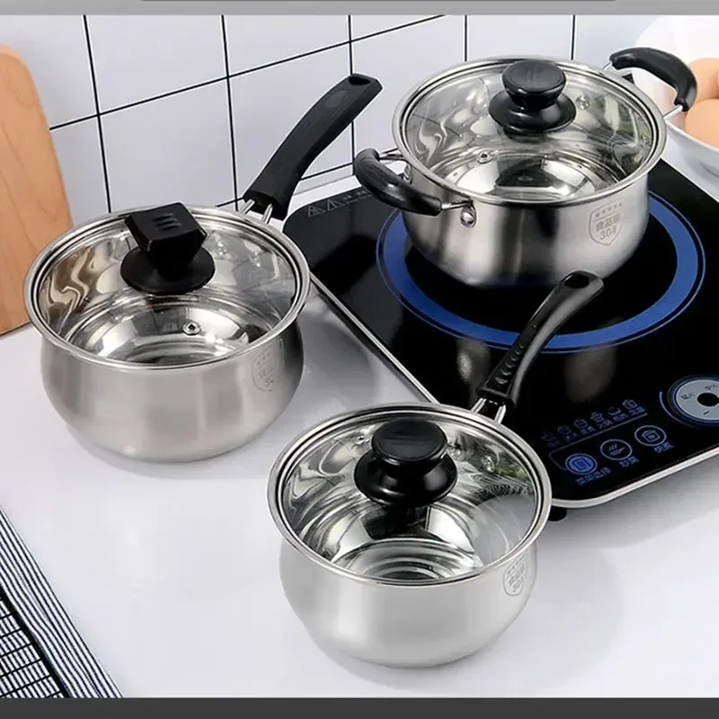 

Кастрюля из нержавеющей стали, сковорода с антипригарным покрытием и стеклянной крышкой, посуда для кухни, кастрюли, кухонные принадлежности, индукционная плита