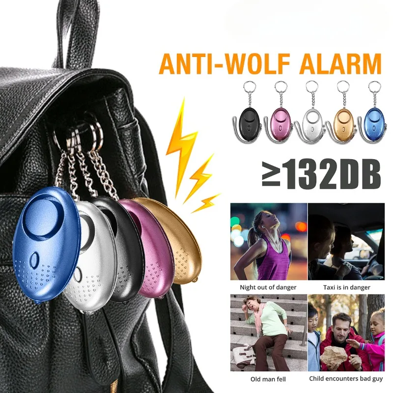 1PC 130dB Personal Self Defense Alarm With LED Light Self Defense Siren Safety Alarm For Women Girl Personal Keychain Alarm