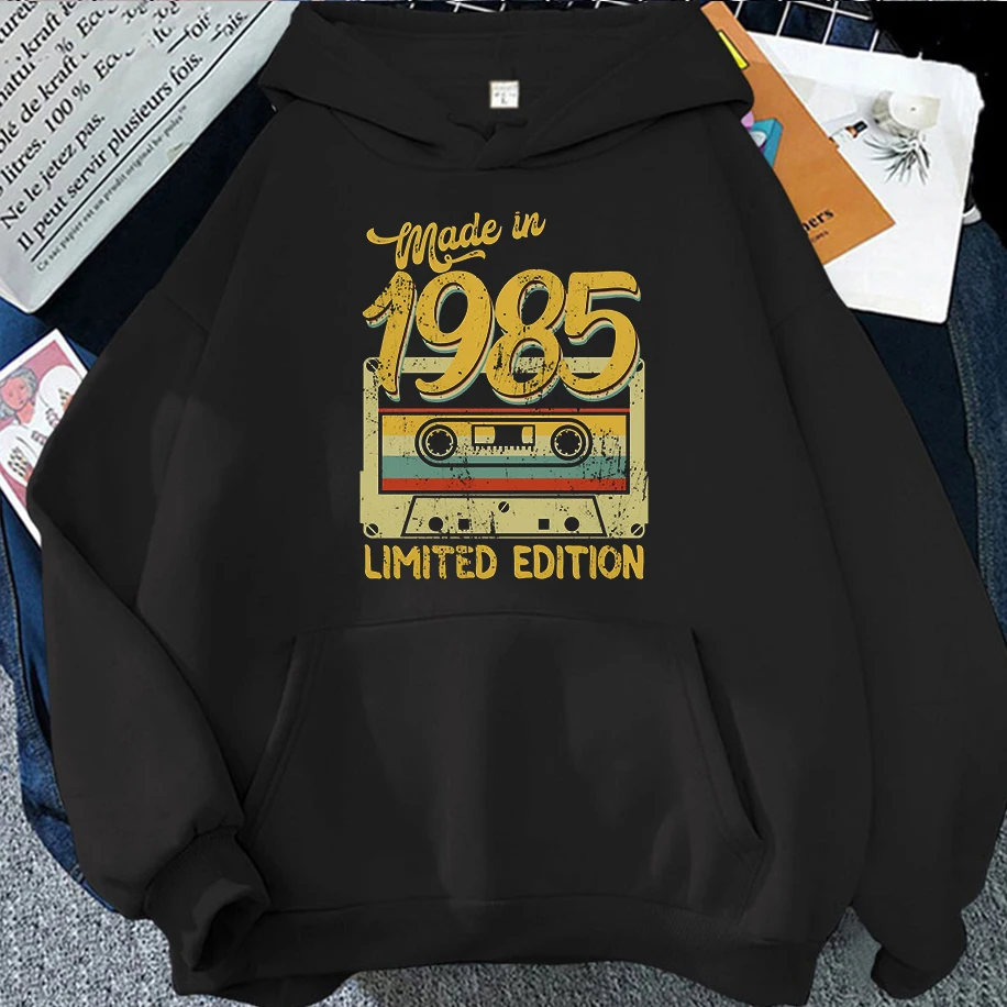 

Fashion Vintage Men Women Hoodies Made in 1985 40th Anniversary 40th Year High Winter Streetwear Long Sleeves Couple's Hoodies