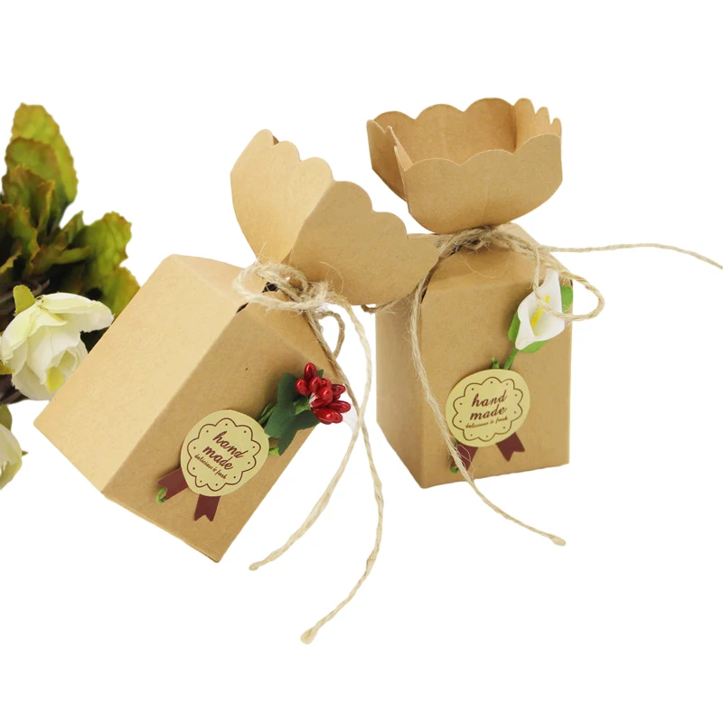 10/20/30Pcs Kraft Paper Vase Candy Box Floral Favor Gift Boxes Baby Packaging Bags With Ribbon Birthday Wedding Party Decoration