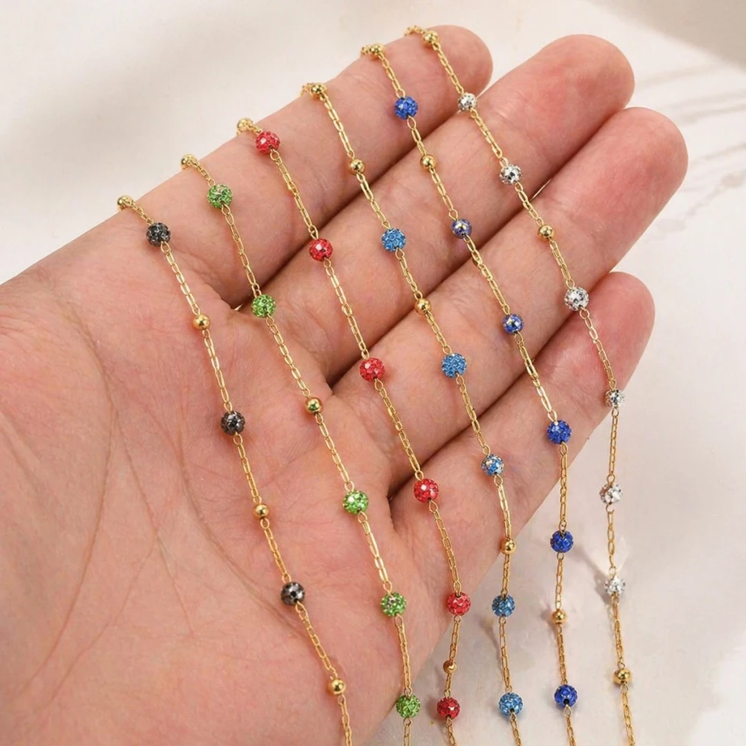 1 Meter Goldene Edelstahlkette mit 4,5mm Strassperlen für DIY Halsketten und Armbänder Schmuckherstellung – Detail 1