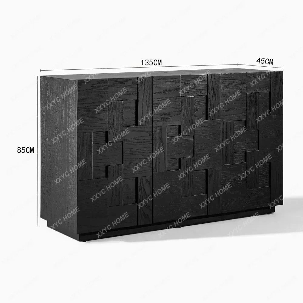 HHMedieval oak grille side cabinet retro geometric splicing locker living room partition locker opposite door