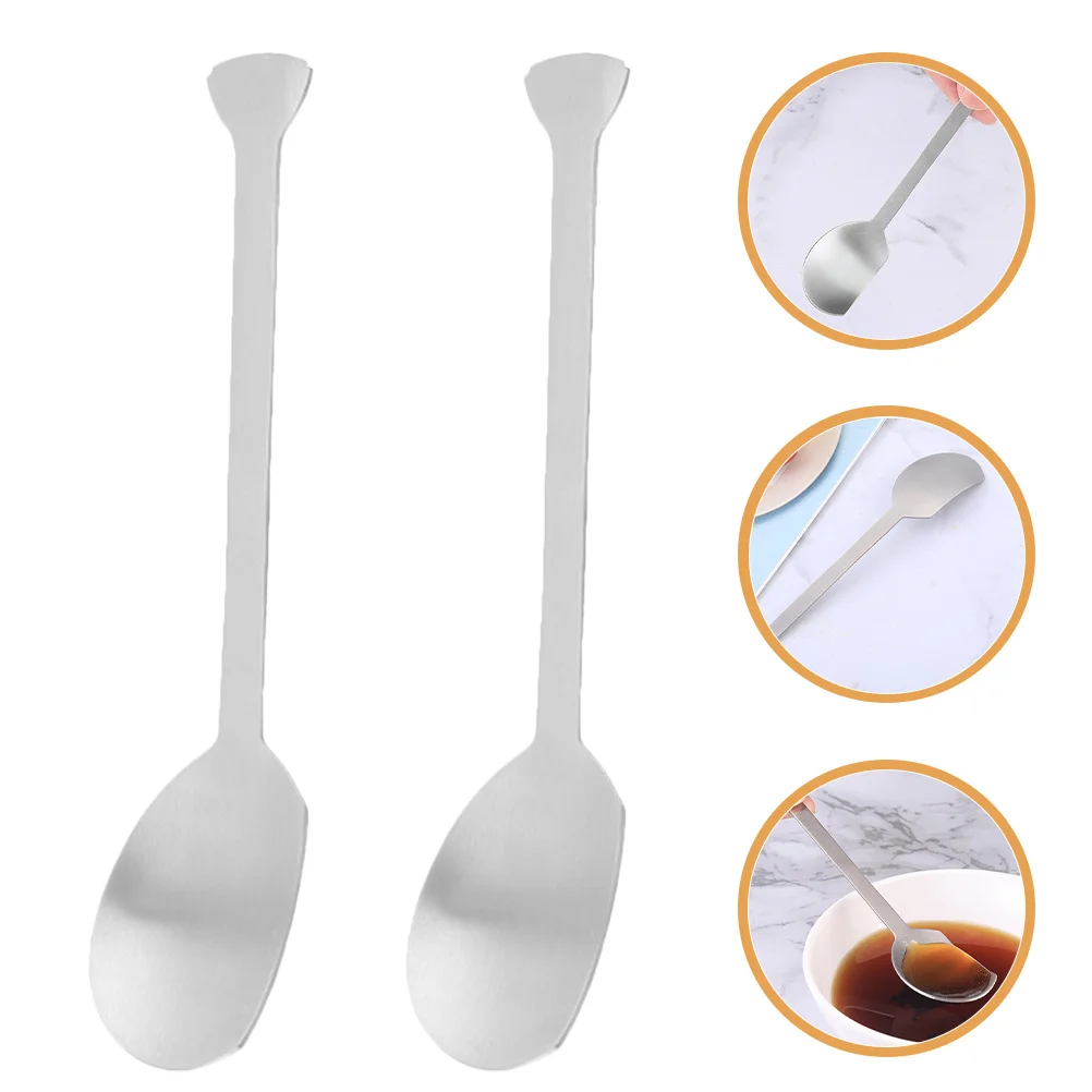 

2Pcs Thickened Dessert Spoons Long Handle Stainless Steel Mixing Spoons for Coffee Jam Dessert Coffee Scoop Stirring Spoon