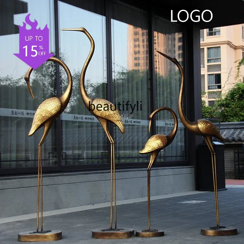 Q181 Copper-like Abstract Crane Decoration Large Outdoor Garden Landscape Decorative Red-Crowned Crane Sculpture