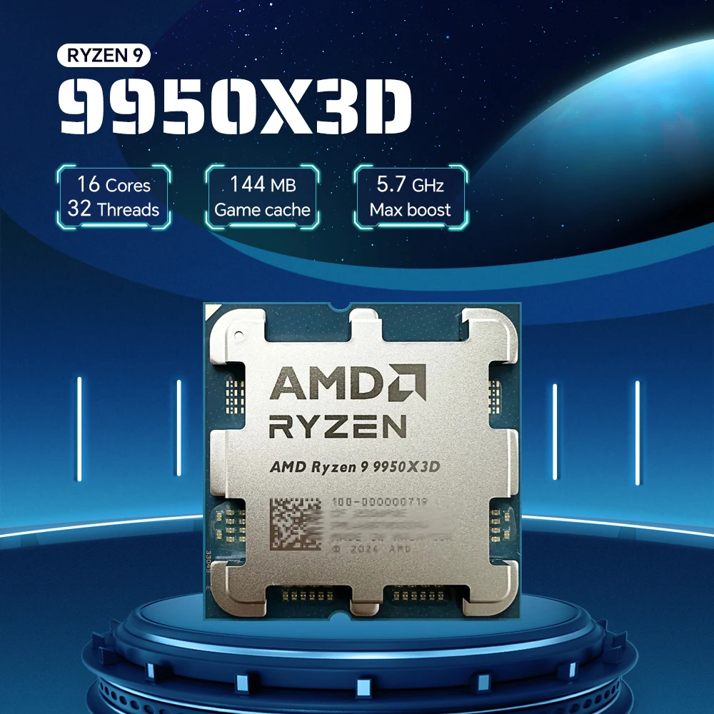 AMD Ryzen 9 9950X3D 16-Core 32-Thread عرض خاص معالج وحدة المعالجة المركزية الجديد 5.7 جيجا هرتز 144 ميجابايت كاش TDP 170 واط R9 9950x3d مقبس AM5 بدون مروحة #1