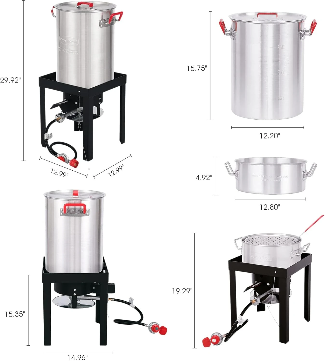 

TFK-TG-3001 30 Qt. Turkey Fryer Boiler Steamer Kit with 10 Qt. Fish Fryer Pot & Gloves, Outdoor Turkey Fryer Pot with Basket