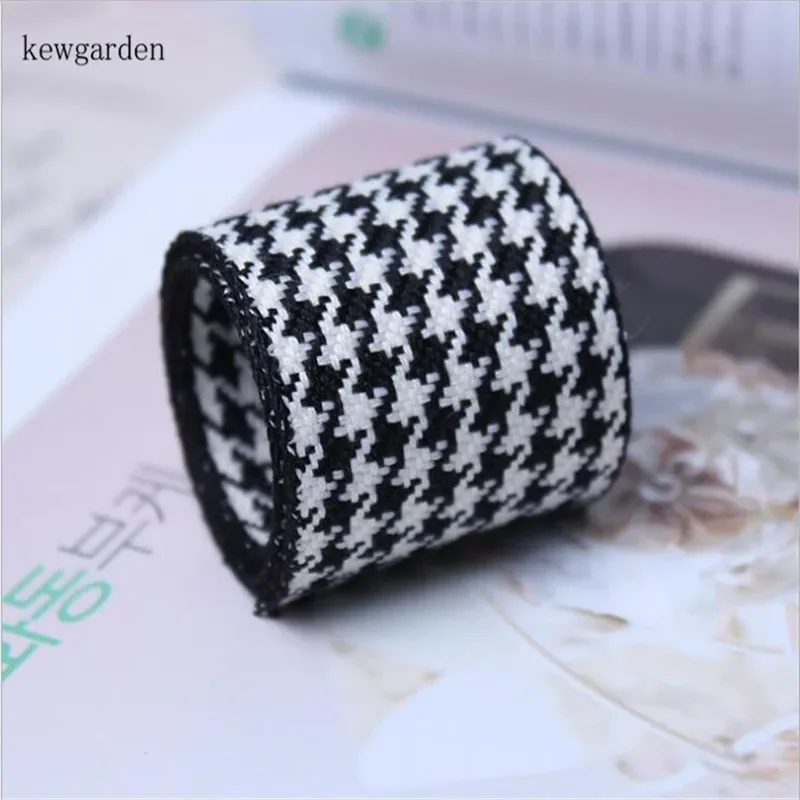 Kewgarden 10mm 25mm 38mm Houndstooth bawełniana wstążka lniana DIY akcesoria do kokardek wstążka satynowa ręcznie robiona taśma do pakowania taśmy