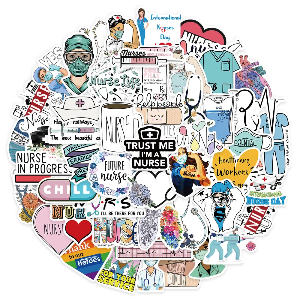 50PCS Nurse Main Topic Series Stickers DIY Luggage Manual Phone Case Notebook Envelope Label Stickers