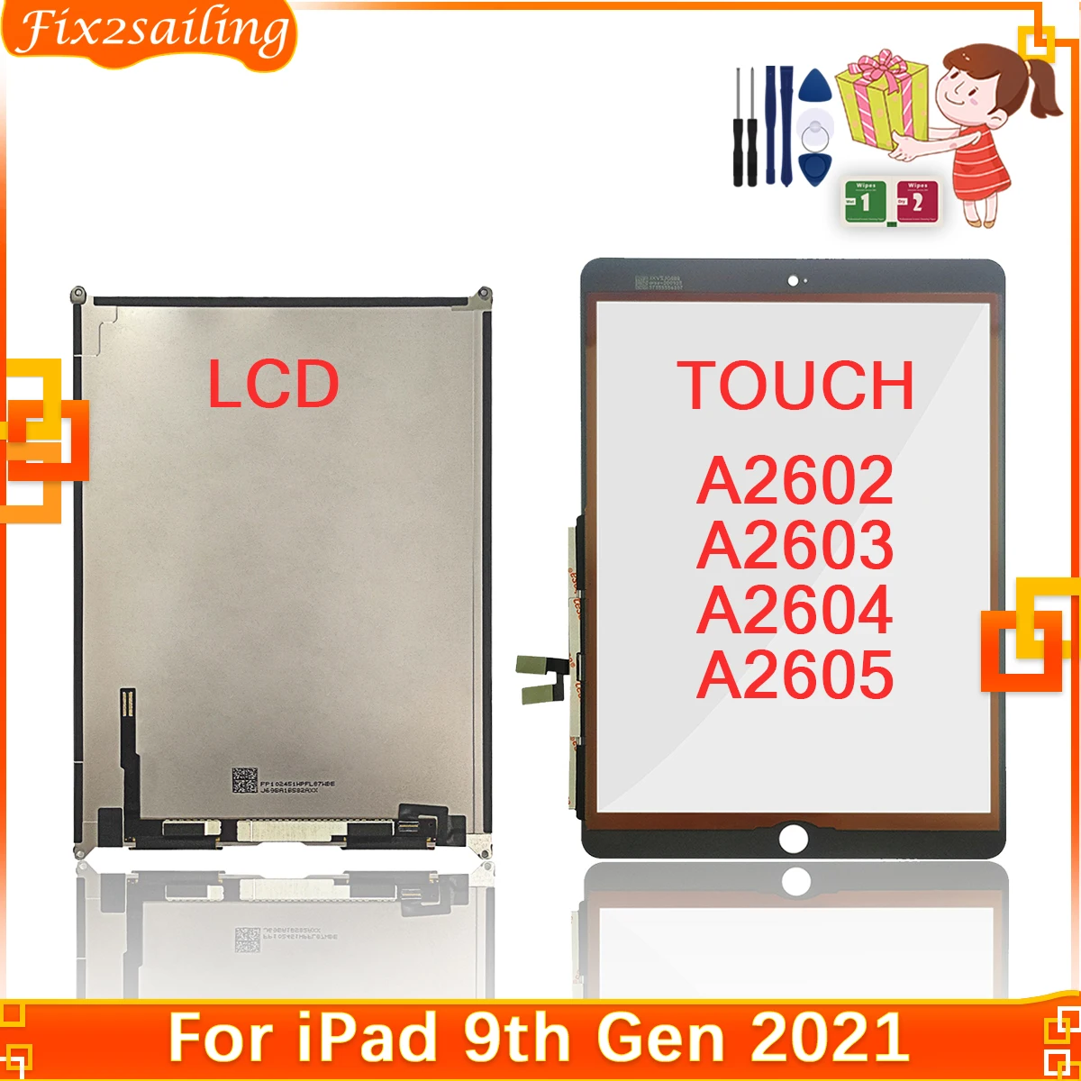 10.2 ''lcd para ipad 9 10.2 2021 9th gen a2602 a2603 a2604 a2605 lcd tela de toque vidro painel peças reposição testado