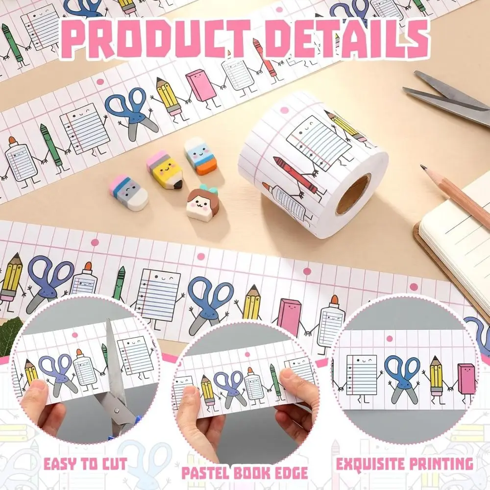 Self Adhesive Bulletin Board Border Sticker 10m/roll Cuttable Wall Decor Trim Cartoon Pattern Roll Design