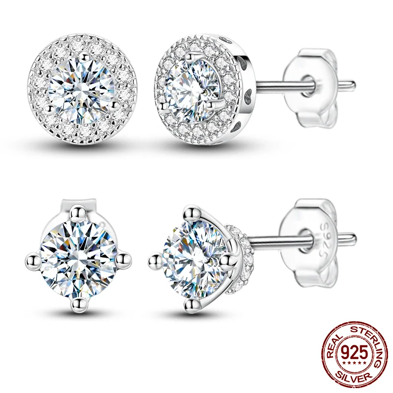 

0.5ct Moissanite Stud Earrings 925 Sterling Silver Sparkling Round Crown Earrings For Women Wedding Engagement Jewelry Gift