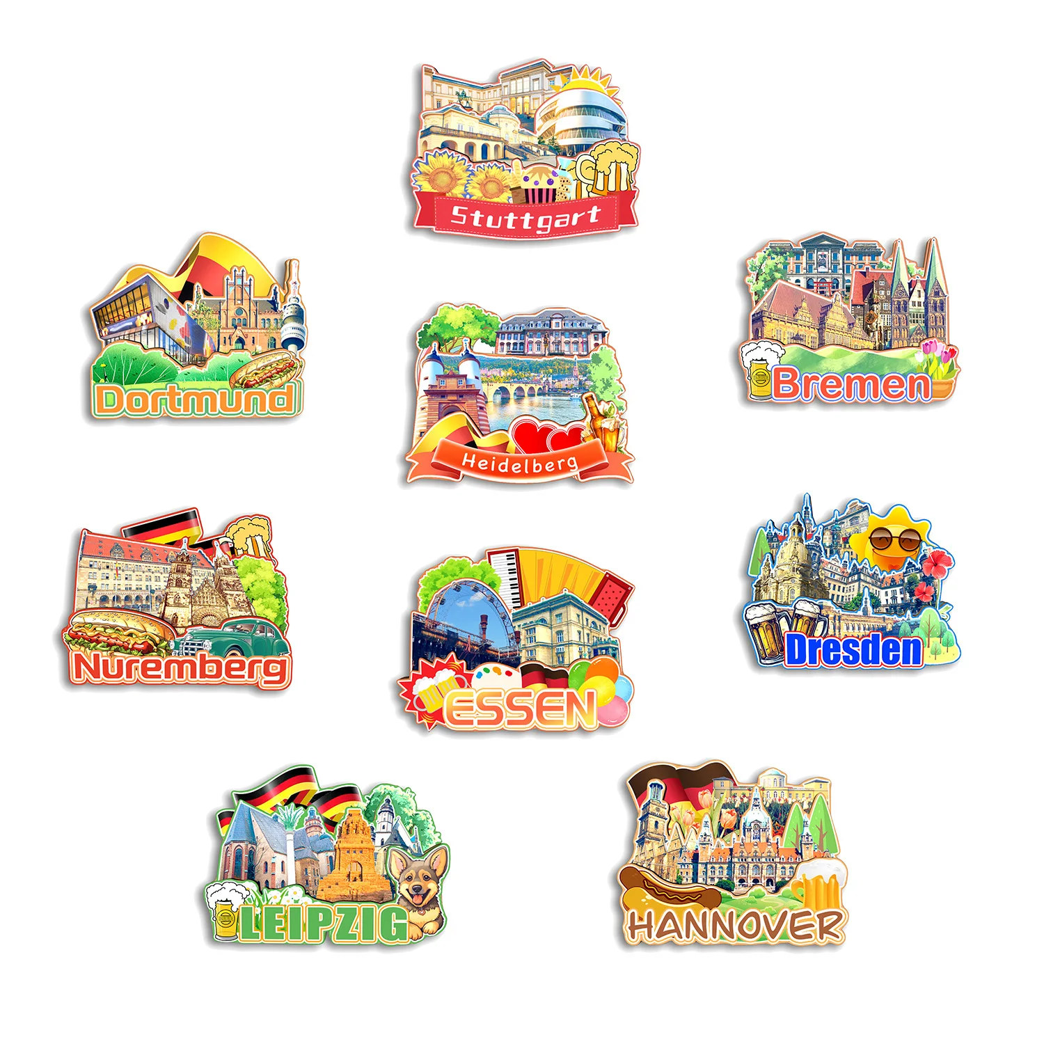 Stuttgart Bremen Essen Hannover Heidelberg Dortmund Leipzig Nuremberg Dresden Germany Fridge Magnet Travel Souvenir Gift