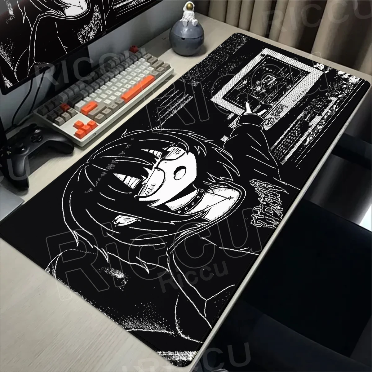Anime Girl Mouse Pad XXL Pixel Black White Mousepad Desk Decort Keyboard Pad Office Accessories XXL Pc Desk Mat E-Sports Carpet