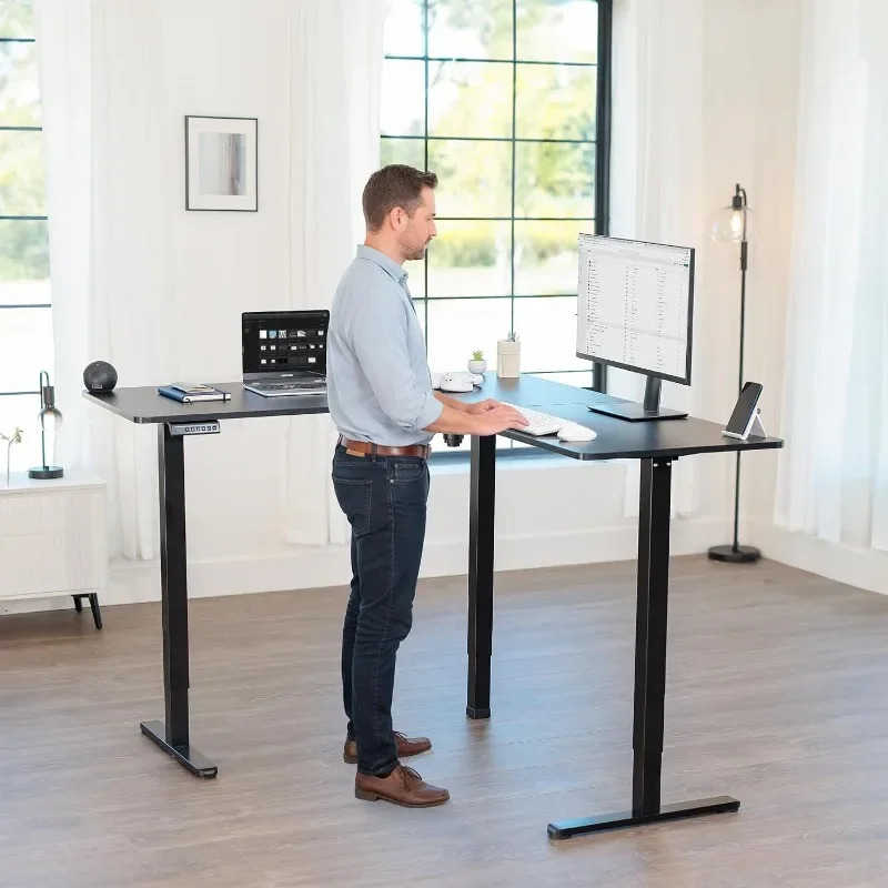 VIVO Corner Standing Desk Reversible L-Shaped Workstation Electric Height Adjustment Home, Office and Reception Rooms